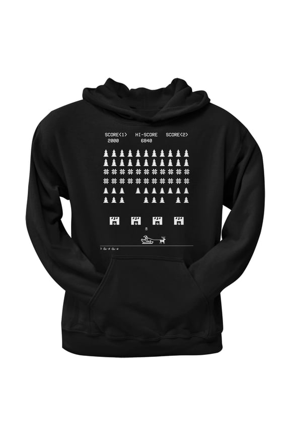 Classic Arcade Game Ugly Christmas Sweater Black Pullover Hoodie - Medium