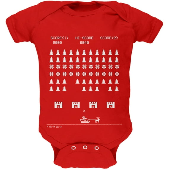 Classic Arcade Game Ugly Christmas Sweater Red Baby One Piece - 18-24 months