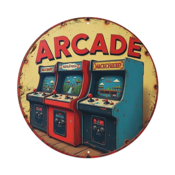 Classic Arcade Games Round Tin Sign Vintage Metal Poster Living Room Bar Man Cave Home Wall Art Decor 8x8inch