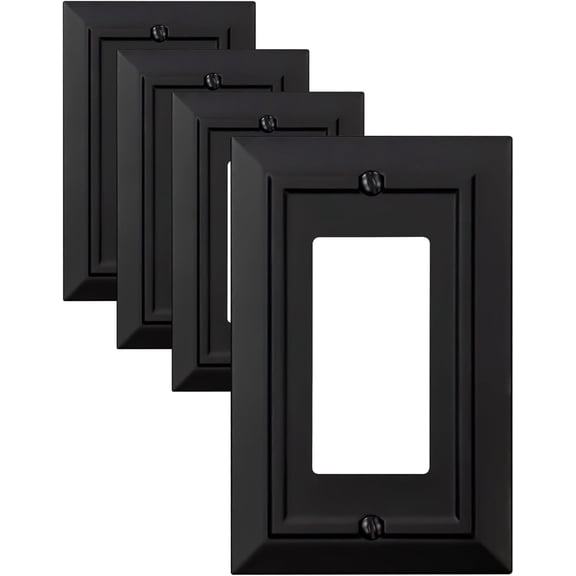 Classic Architecture Wall Plates,Light Switch covers, Electrical Outlet Covers, Duplex receptacle wall plates,Mid Size Bamboo Fiber Material Switch plates Matte Black (1 Gang Decorator 4PK)