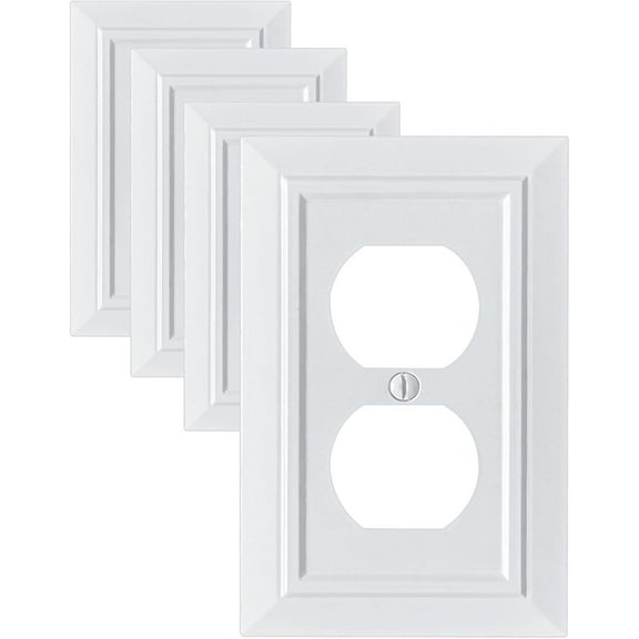 FunKiim Classic Architecture Wall Plates,Light Switch covers, Electrical Outlet Covers, Duplex receptacle wall plates,Mid Size Bamboo Fiber Material Switch plates Pure White (1 Gang Duplex 4PK)