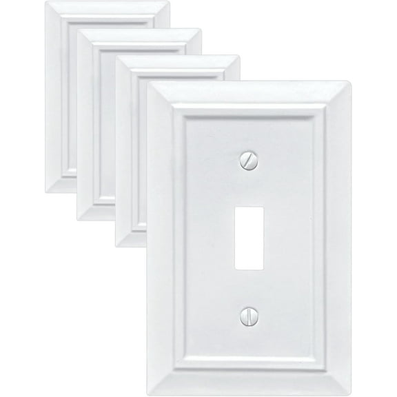 FunKiim Classic Architecture Wall Plates,Light Switch covers, Electrical Outlet Covers, Duplex receptacle wall plates,Mid Size Bamboo Fiber Material Switch plates Pure White (1 Gang Toggle 4PK)