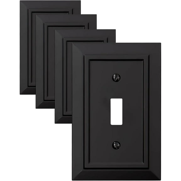 Classic Architecture Wall Plates,Light Switch covers, Electrical Outlet Covers, Duplex receptacle wall plates,Mid Size Bamboo Fiber Material Switch plates Matte Black (1 Gang Toggle 4PK)