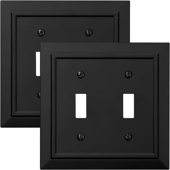 Classic Architecture Wall Plates,Light Switch covers, Electrical Outlet Covers, Duplex receptacle wall plates,Mid Size Bamboo Fiber Material Switch plates Matte Black (2 Gang Toggle 2PK)
