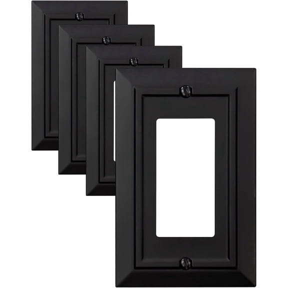 Funkiim Classic Architecture 1 Gang Natural Bamboo Fiber Art Deco Black Decorator/Rocker Switch Plate (4 Pack)