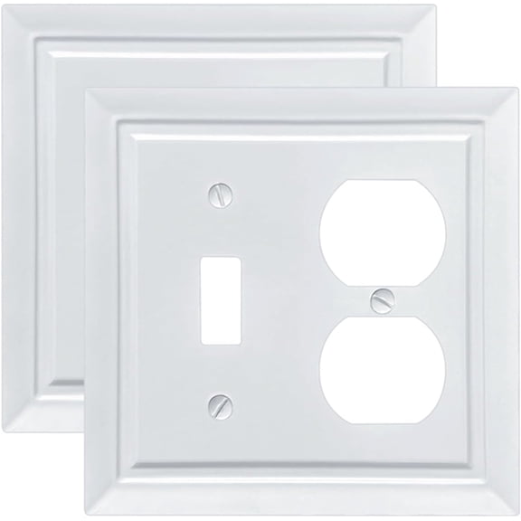FunKiim Classic Architecture Wall Plates,Light Switch covers, Electrical Outlet Covers, Duplex receptacle wall plates,Mid Size Bamboo Fiber Material Switch plates Pure White (2 Gang Toggle/Duplex 2PK