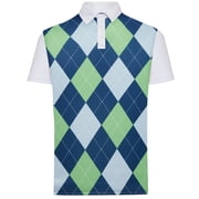 Classic Argyle Mens Golf Polo Shirt - Blue, Lime Green Grey by ReadyGOLF