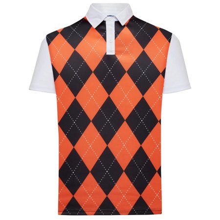 Classic Argyle Mens Golf Polo Shirt - Orange  Black by ReadyGOLF
