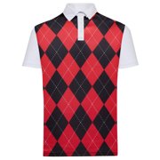 Classic Argyle Mens Golf Polo Shirt - Red Black by ReadyGOLF