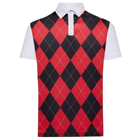 Classic Argyle Mens Golf Polo Shirt - Red Black by ReadyGOLF