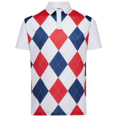 Classic Argyle Mens Golf Polo Shirt - Red, White  Blue by ReadyGOLF