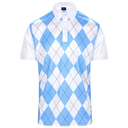 Classic Argyle Sky Blue White Mens Golf Polo Shirt by ReadyGOLF