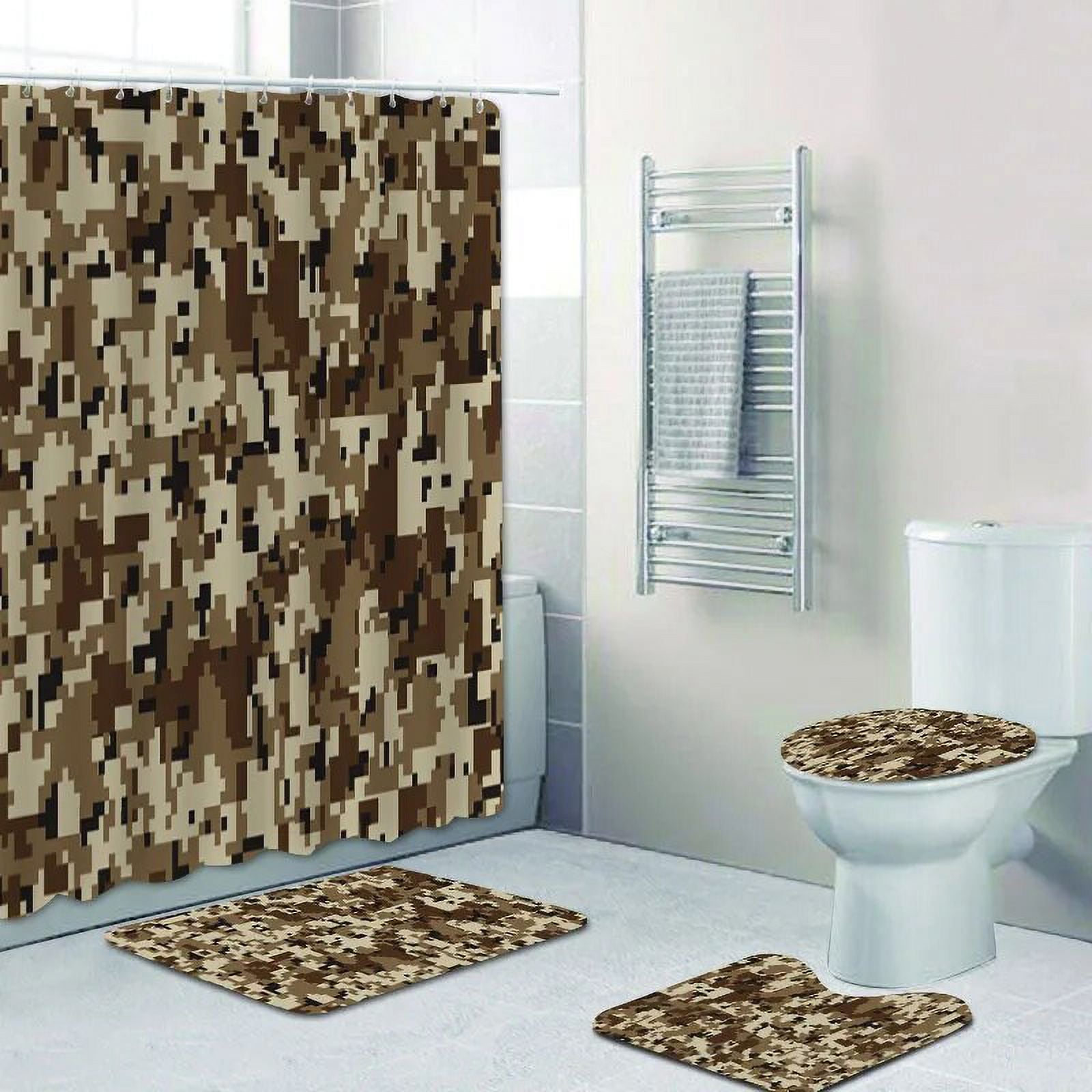 Classic Army Woodland Camouflage Camo Shower Curtain Set Bathroom ...