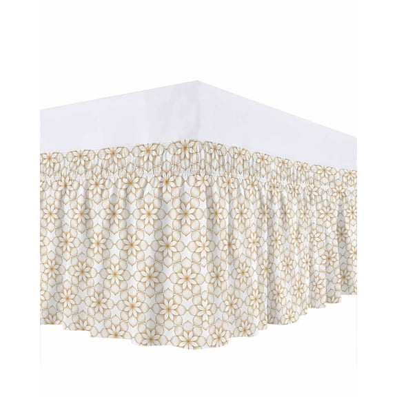 Classic Art Bed Skirt Queen Size 16 Inch Drop, Retro Brown Floral Pattern Decor Adjustable Elastic Dust Ruffles Bedskirt for Queen Bed Wrap Around Pleated Mattress Frame Cover
