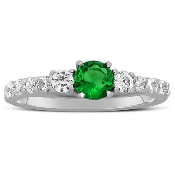 Classic Art Deco 1.5 Carat Green Emerald Gemstone Moissanite Diamond Engagement Ring in 10k White Gold