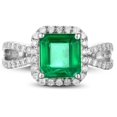 thumbnail image 1 of Classic Art Deco 2.25 Carat Green Emerald 6mm Princess Cut And Moissanite Diamond Halo Engagement Ring in 10k White Gold, 1 of 5