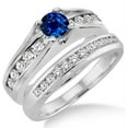 thumbnail image 1 of Classic Art Deco 2 Carat 6mm Round Cut Blue Sapphire And Moissanite Diamond Wedding Ring Bridal Set on 10k White Gold, 1 of 2