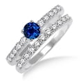 thumbnail image 1 of Classic Art Deco 6mm Round Cut 2 Carat Blue Sapphire And Moissanite Diamond Engagement Ring Elegant Bridal Set on 10k White Gold, 1 of 2
