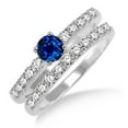 thumbnail image 1 of Classic Art Deco 6mm Round Cut 2 Carat Blue Sapphire And Moissanite Diamond Engagement Ring Elegant Bridal Set on 10k White Gold, 1 of 2