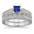 thumbnail image 1 of Classic Art Deco Square Shape 2.5 Carat Blue Sapphire And Moissanite Diamond Wedding Ring Antique Bridal Set Engagement Ring on 10k White Gold, 1 of 2