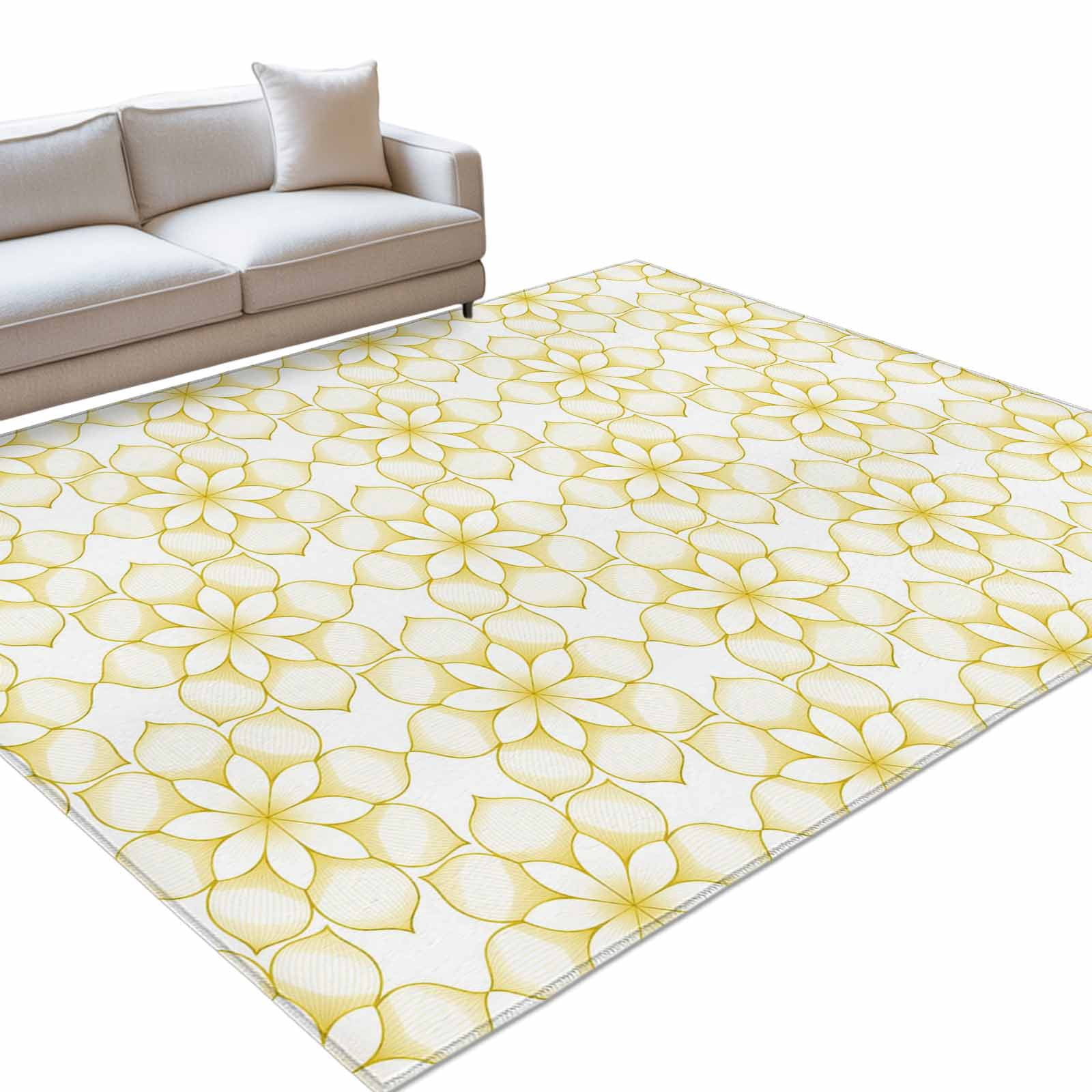 Classic Art Large Area Rugs 5x8ft Retro Yellow Floral Pattern Decor ...
