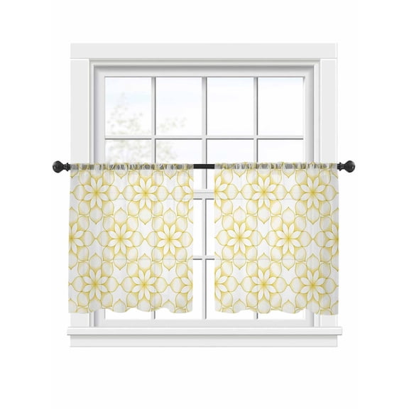 Classic Art Sheer Curtains 2 Panels Set Retro Yellow Floral Pattern Decor Sheer Window Curtains Light Filtering Rod Pocket Voile Drapes for Bedroom Living Room 52"x54"