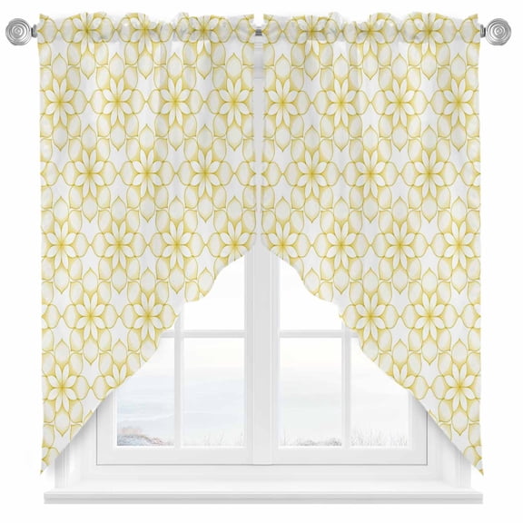 Classic Art Swag Kitchen Curtain Valances, Retro Yellow Floral Pattern Decor Rod Pocket Curtains Window Treatment Decor Valances for Bedroom Bathroom, 2 Panels 36 x 63 Inch