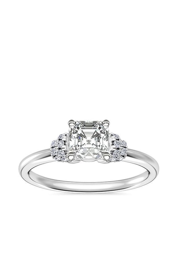 Classic Asscher Cut Diamond Ring, Cluster Halo Diamond Engagement Ring, Wedding Anniversary Ring For Her, 14K White Gold Plated, 1.9 Ct Simulated Diamond, Birthday Gift For Mother