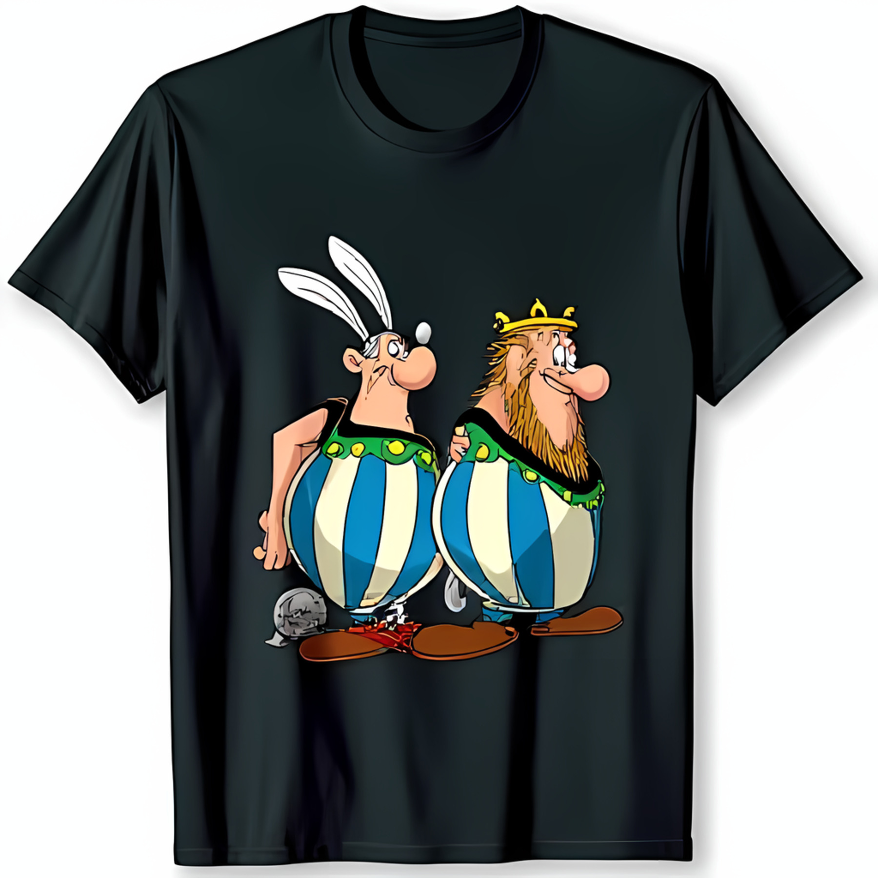 Classic Asterix T-Shirt Dark Blue Tee Featuring Obelix with Menhir