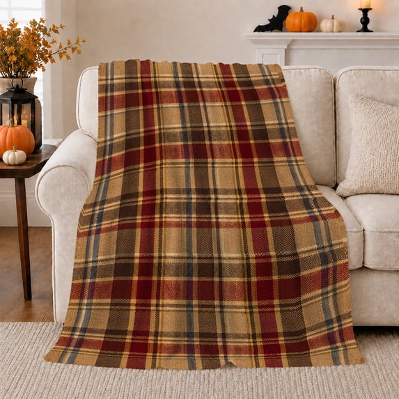 Classic Autumn Plaid Farmhouse Living Room Festive, Festive autumn celebration Scene, Warm Flannel Blanket for Ranch House and Living Room, Art Lovers autumn celebration Gift, Festive Home Decor
