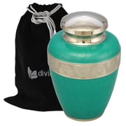 Classic Avalon Cremation Urn with Silver Sunflower Bands - 100% Handcrafted Adult Urn - Solid Metal Large Urn for Human Ashes - Funeral Urn with Free Bag Teal