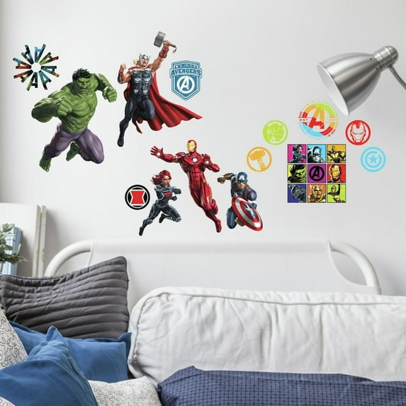 Classic Avengers Peel and Stick Wall Decals Thor, Iron Man, Captain America, Black Panther 26 Marvel Stickers