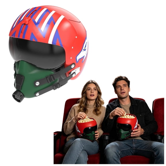 Classic Aviator Helmet Popcorn Bucket, Large Reusable Food‑Grade Plastic Popcorn Holder, Vintage Aviation‑Style Snack Container for Family Gatherings Holiday Parties & Themed Decor-Goose