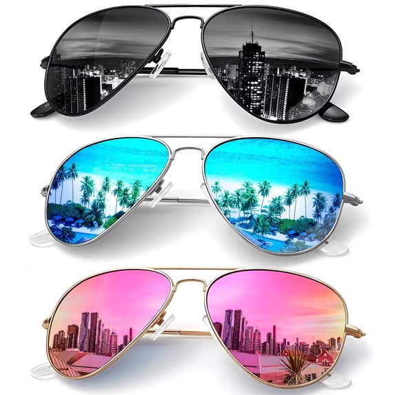 KALIYADI Classic Aviator Sunglasses for Men Women Driving Sun glasses Polarized Lens UV Blocking-3 Pack