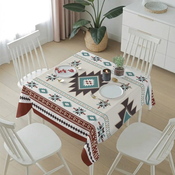 Classic Aztec Pattern Table Cloth 54x54in, Waterproof Square Tablecloth Wipeable Tablecloths Southwest Wind Bohemian Art Table Covers for Dining Tables Party Indoor Outdoor