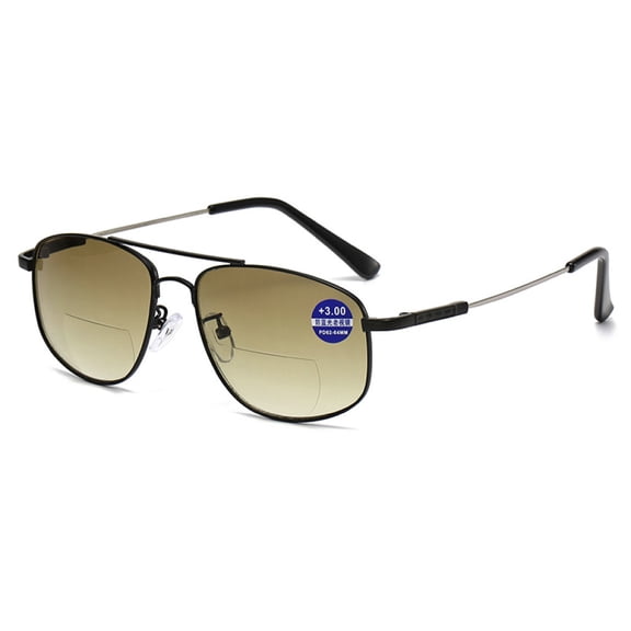 Classic BIFOCAL Reading Glasses 2.00 for men Presbyopic Glasses Gradient Brown Sunglasses UV, Memory Titanium Oversized Aviator-style Sun Readers +2.00