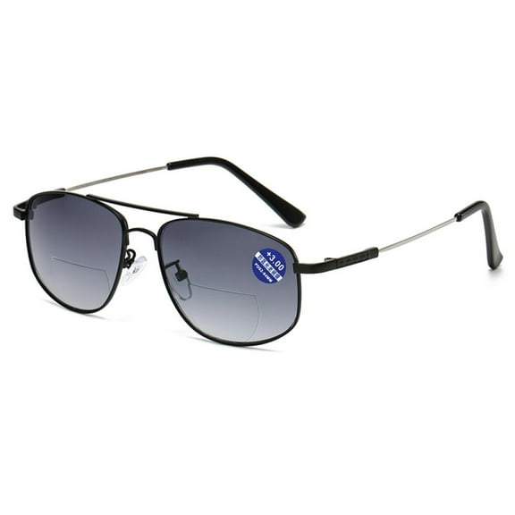 Classic BIFOCAL Reading Glasses 2.00 for men Presbyopic Glasses Gradient Gray Sunglasses UV, Memory Titanium Oversized Aviator-style Sun Readers +2.00