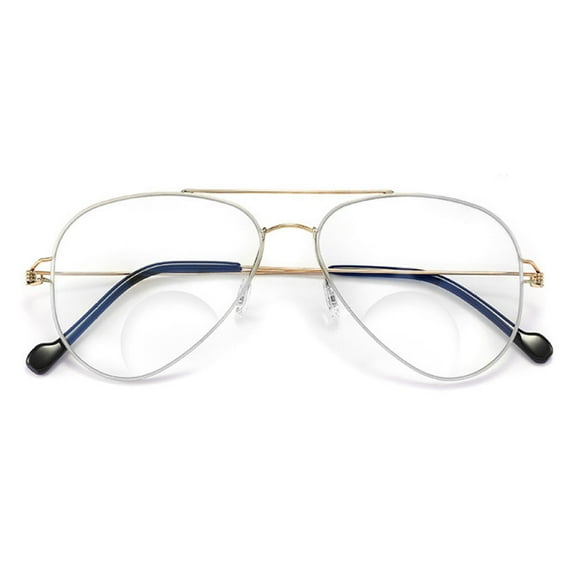 Classic BIFOCAL Stylish Blue Light Blocking Gold Reading Glasses 2.00 for Women and Men Metal Ultralight Aviator-Style Oversized Readers +2.00