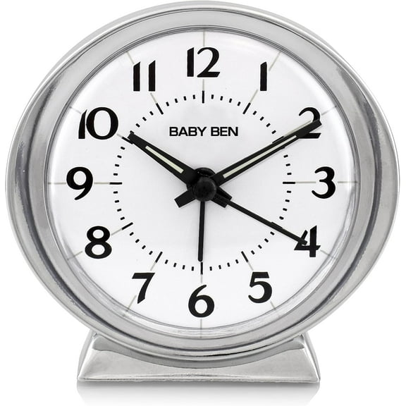 Classic Baby Ben Alarm Clock - Authentic 1964 Design, Reliable Beep White Alarm Clock, Battery Operated, Metal Bezel