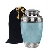 Classic Baby Blue Brass Cremation Urn - Beautifully Handcrafted Adult Funeral Urn - Solid Brass Funeral Urn - Affordable Urn for Human Ashes with Free Velvet Bag