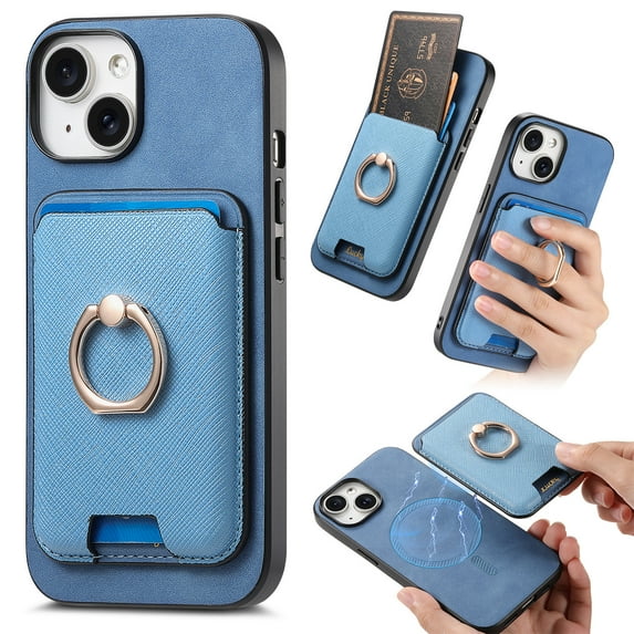 Classic Back Case for iPhone XR, with Removable Magnetic Card Slots Support Car Magnetic Mount with Finger Ring Stand Business Thin Fit Phone Case Cover for iPhone XR, Blue