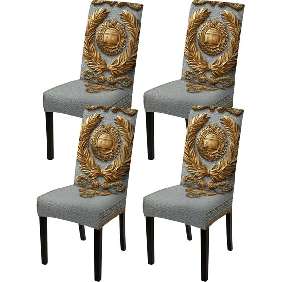 Classic Badge Laurel Wreath Chair Covers Stretch 23.6x70 Inches - Dining Chair Slipcovers Set of 4 Covers for Vintage Dining Room Ceremony