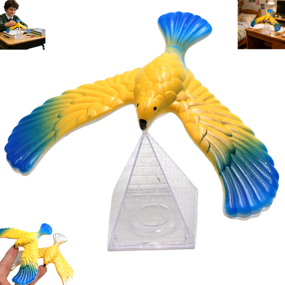 Classic Balancing Eagle Gravity Toy with Clear Triangle Base, Gravity Balance Bird Science Demonstration Prop for Kids Classroom Teaching and Party Novelty Game