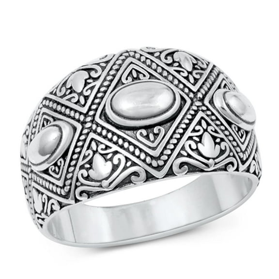 Classic Bali Chunk Ring .925 Oxidized Cocktail Sterling Silver Band Jewelry Female Male Size 9