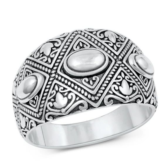 Classic Bali Chunk Ring .925 Oxidized Cocktail Sterling Silver Band Jewelry Female Male Size 9