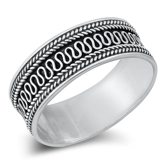 Classic Bali Wavy Line Boho Ring .925 Sterling Silver Band Jewelry Female Male Unisex Size 8
