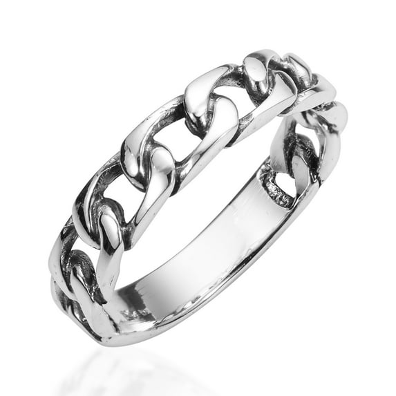 Classic Band of Cuban Link Men and Women .925 Sterling Silver Ring-8