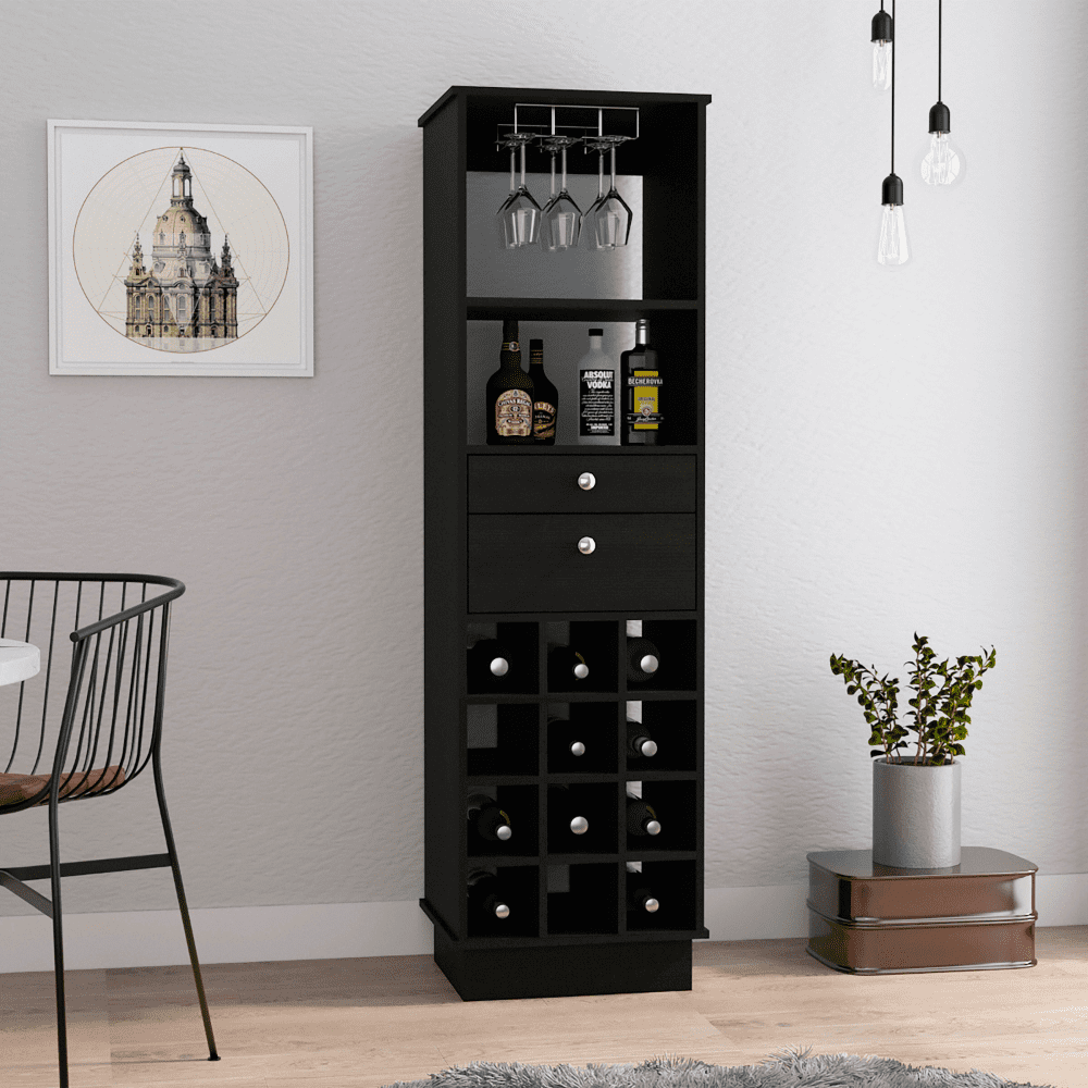 Classic Black and Walnut Bar Cabinet with Wine Storage