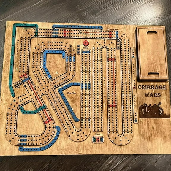 Classic Bar Games Wooden Board Set With Compartments, Cribbage Wars Board Game, Solid Wood Storage, Time Warp & Trap Cards, Unique Strategy Gifts for Adults, Great Halloween Christmas Birthday Gift