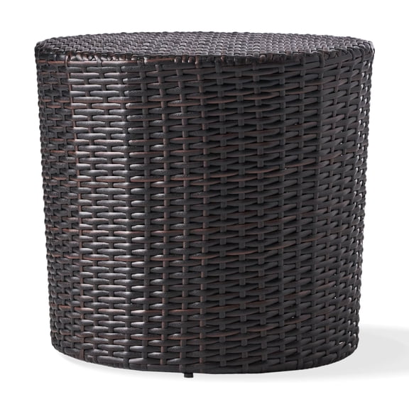 Classic Barrel Design Outdoor Accent Table, Elegant Wicker Weave, Durable Iron Frame, No Assembly Required, Perfect for Patio & Backyard, Size: 17.5"x17.5"x16.75